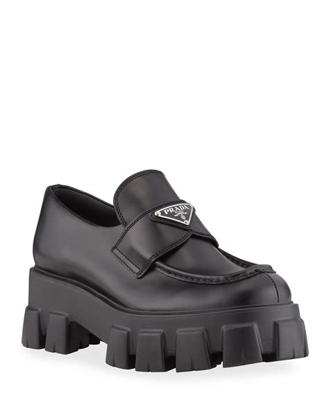 prada monolith leather platform loafers.